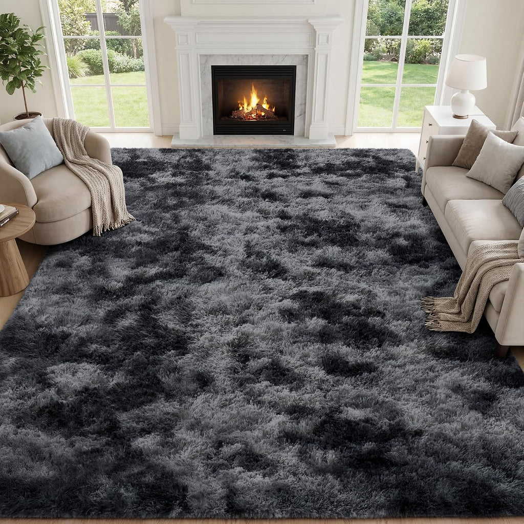 Black Grey 8x10 Non-Slip High Pile Shag Area Rug