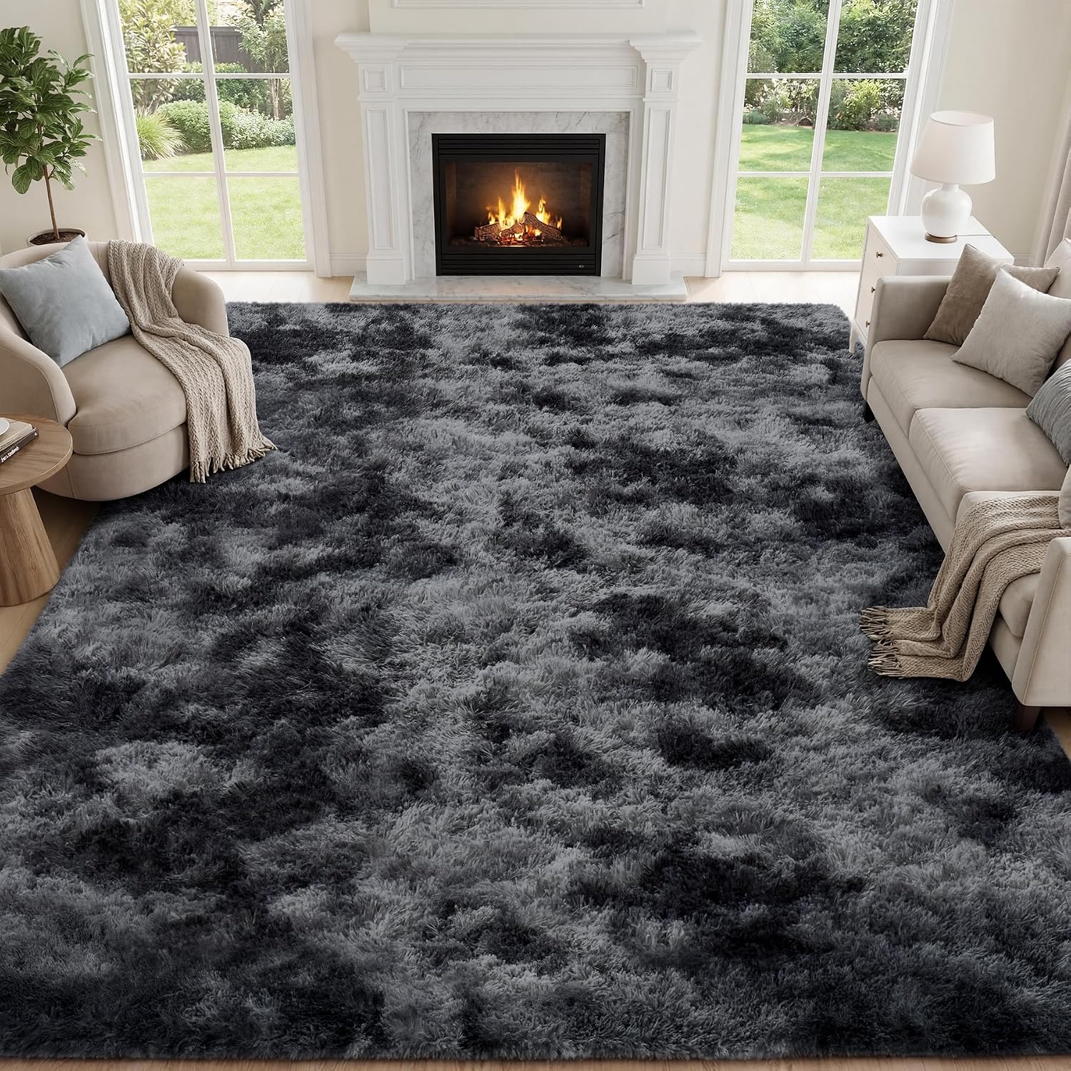 Black Grey 8x10 Non-Slip High Pile Shag Area Rug