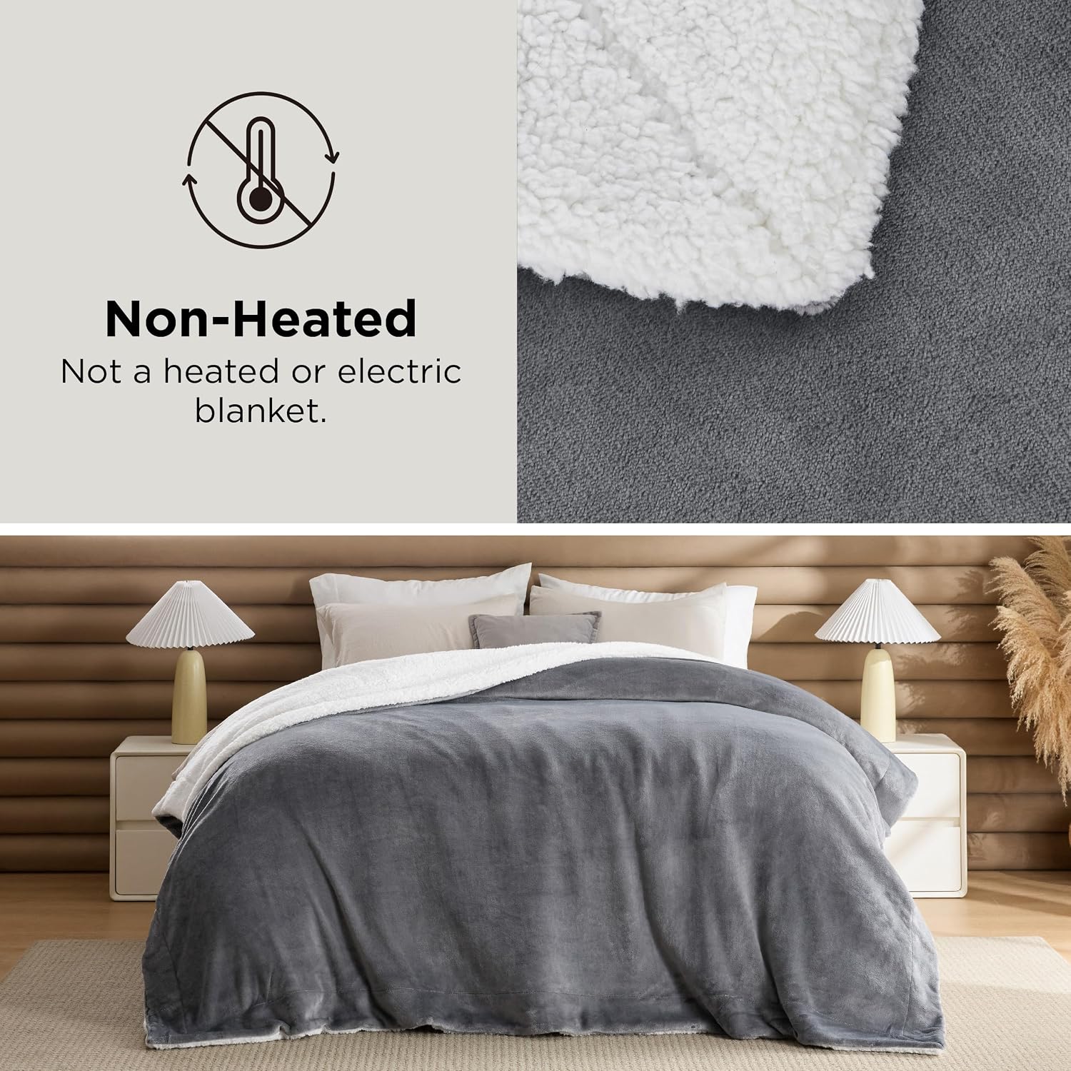 Grey Thick Warm GentleSoft Queen Sherpa Blanket