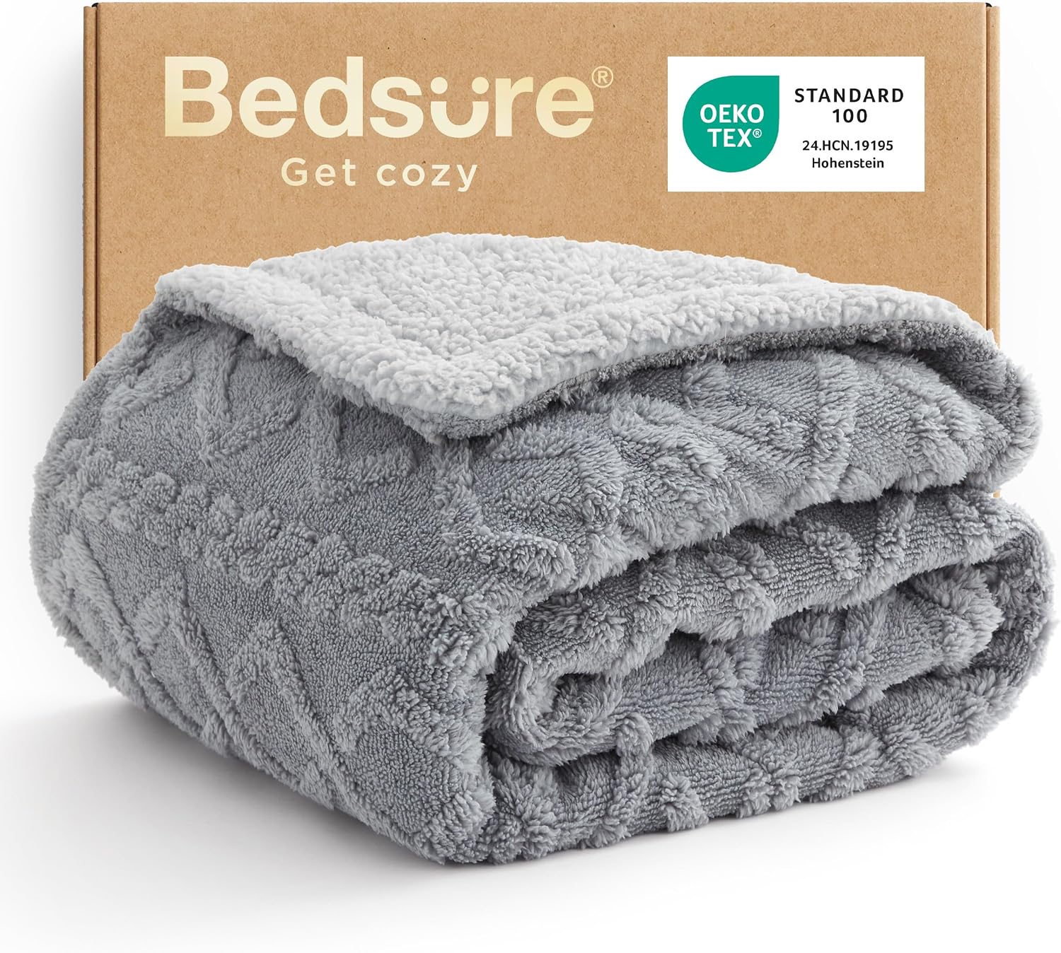 Grey Cable Jacquard Gentlesoft Sherpa Throw Blanket