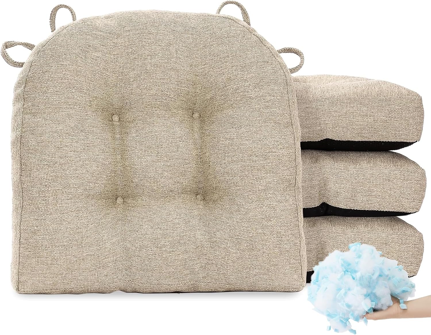 Beige Non Slip Dining Chair Cushions Set of 4