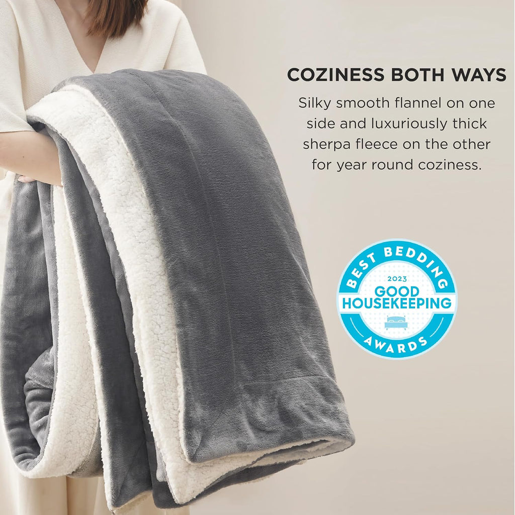 Grey Thick Warm GentleSoft Queen Sherpa Blanket