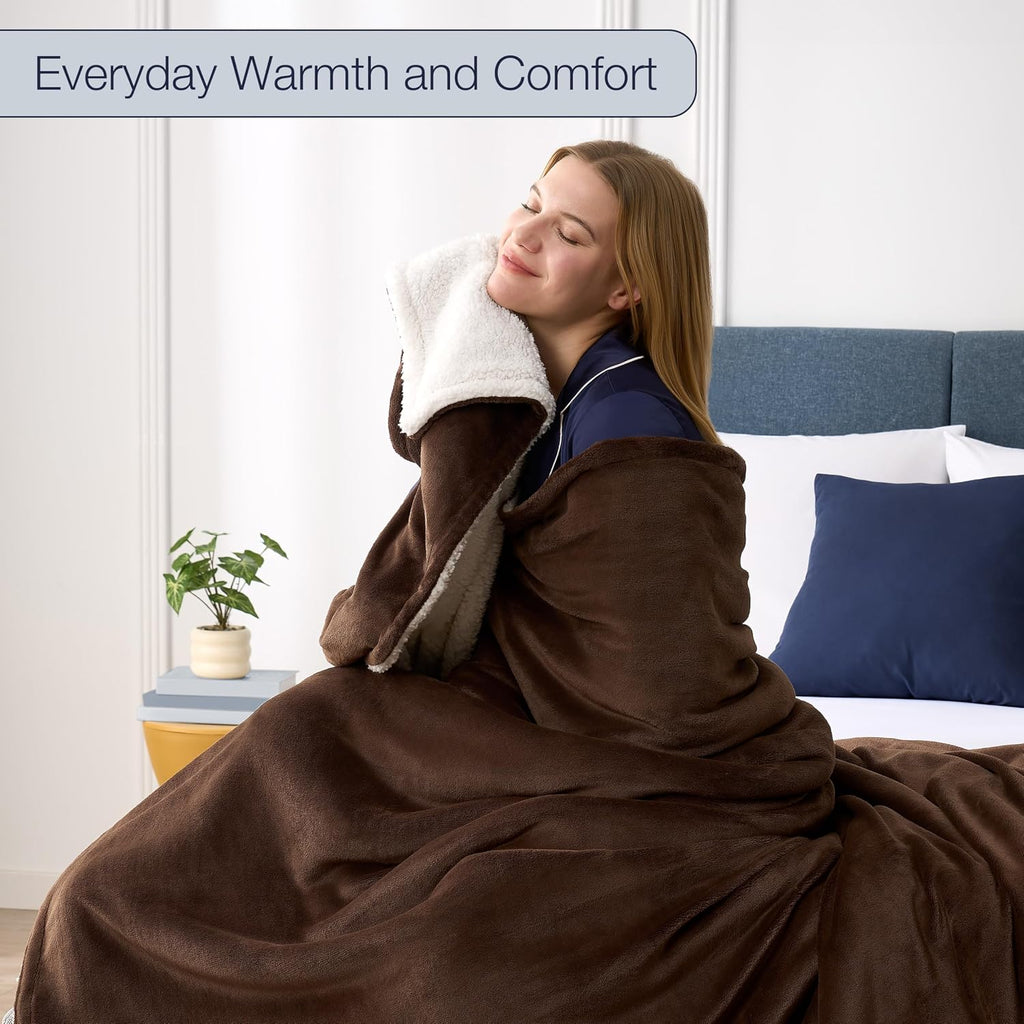 Brown Reversible Sherpa Twin Size Throw Blanket