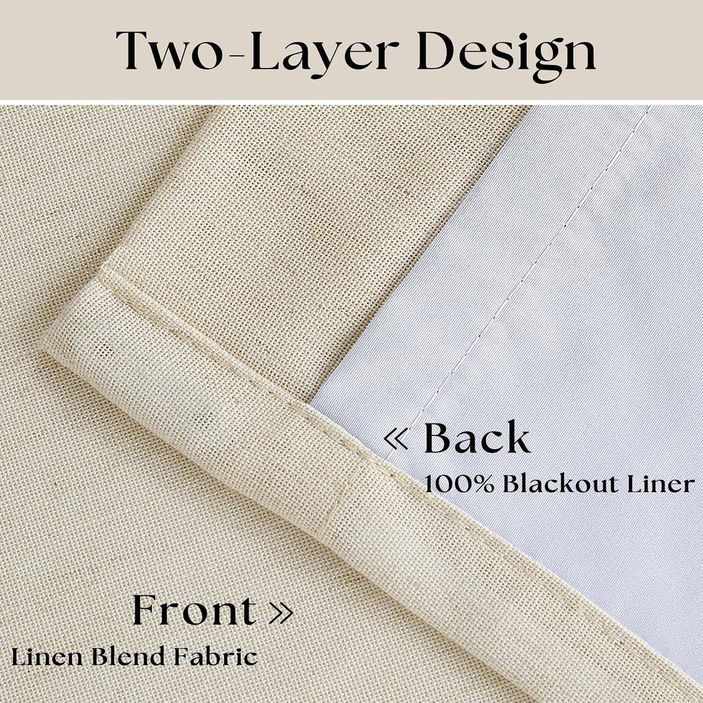 Cream Beige Linen Blackout Curtains