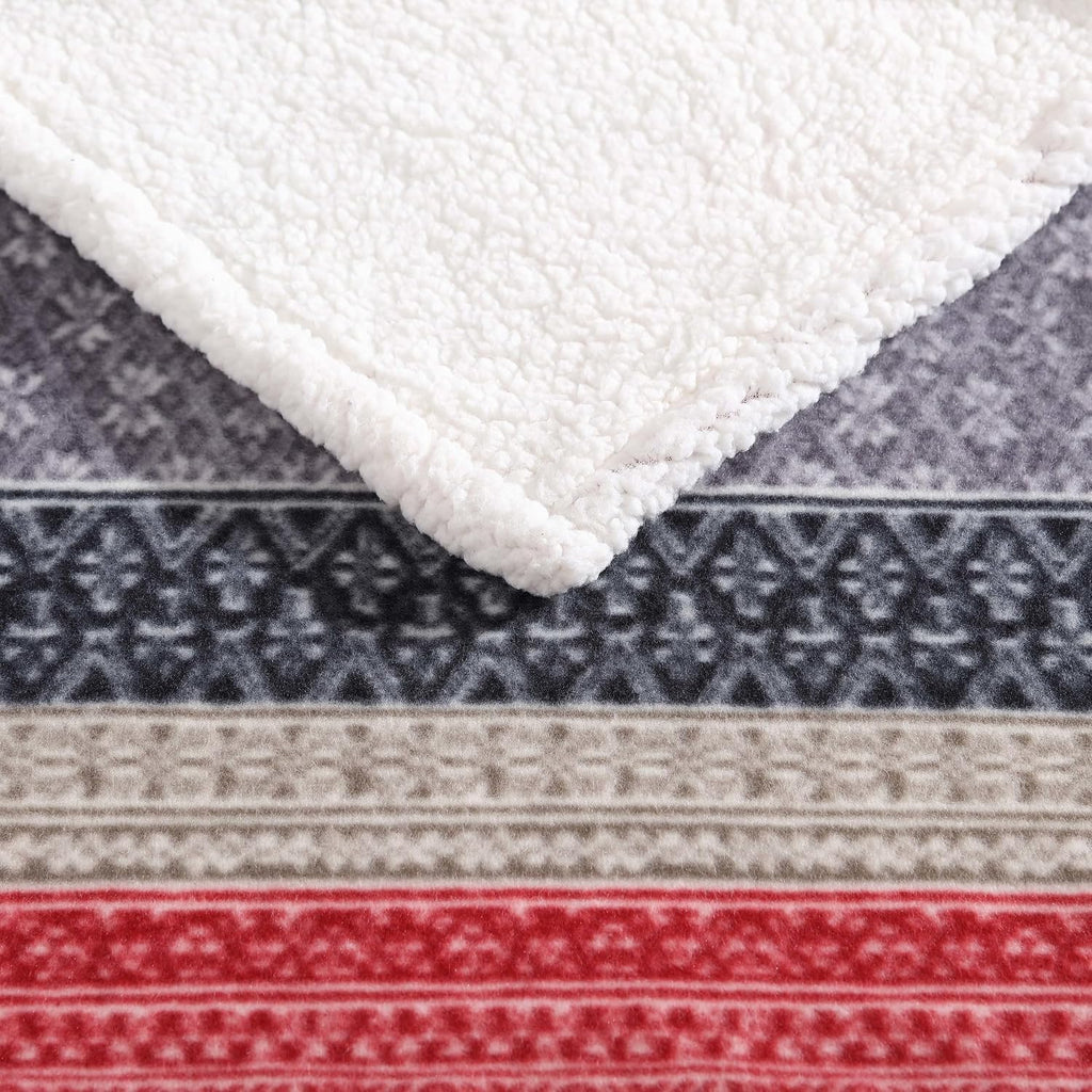 Dark Steel Fair Isle Sherpa Throw Blanket
