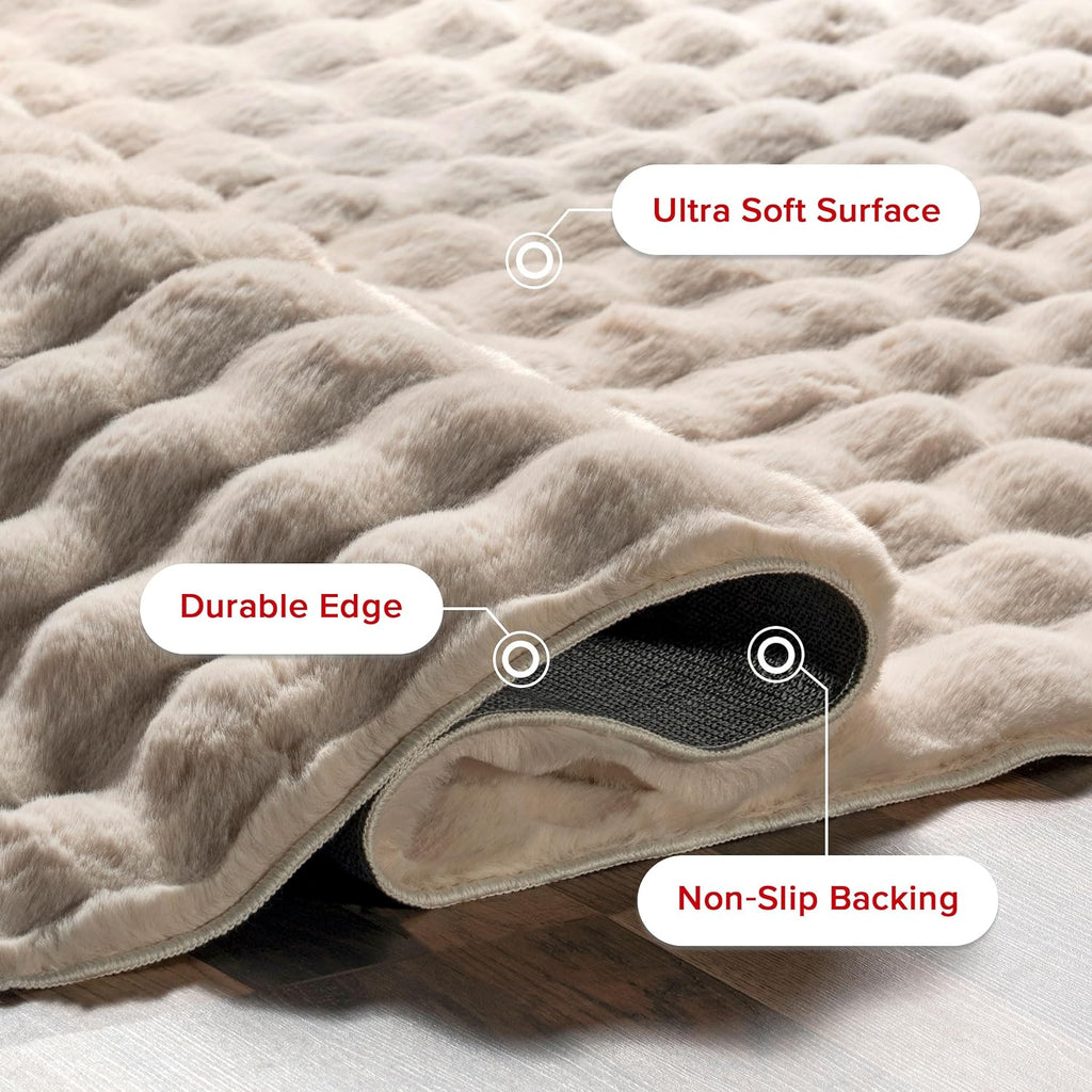 Jeni Beige Washable 5'x8' Non-Slip Plush Shag Area Rug