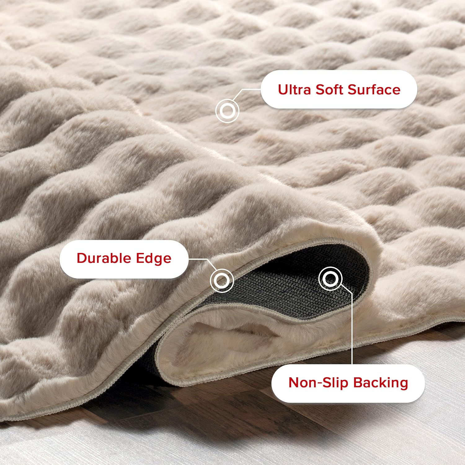 Jeni Beige Washable 5'x8' Non-Slip Plush Shag Area Rug