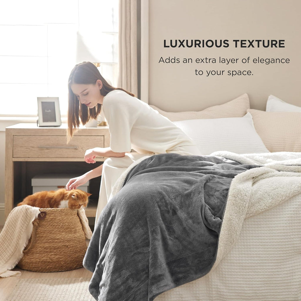 Grey Thick Warm GentleSoft Queen Sherpa Blanket