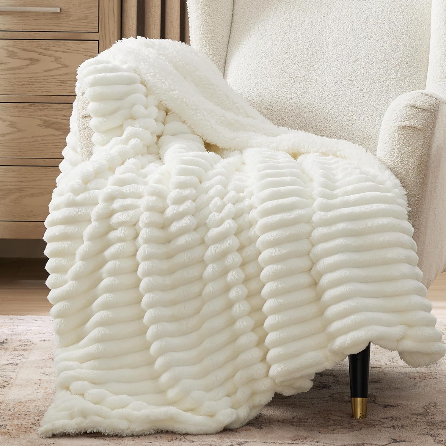 White GentleSoft Thick Sherpa Throw Blanket