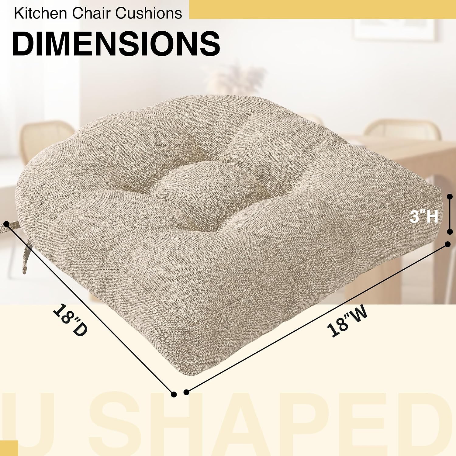 Beige Non Slip Dining Chair Cushions Set of 4