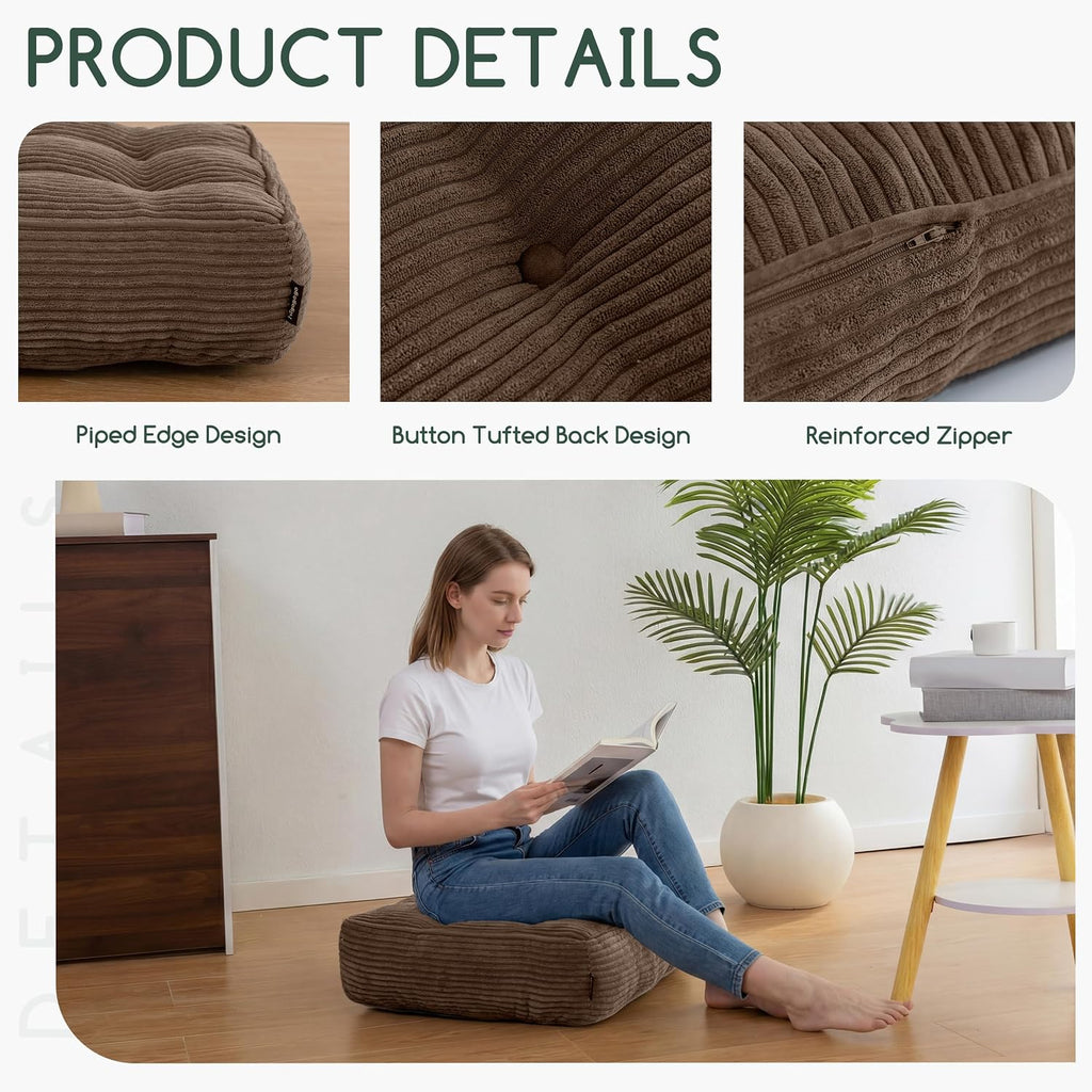 Brown Tufted Corduroy Recliner Seat Cushion