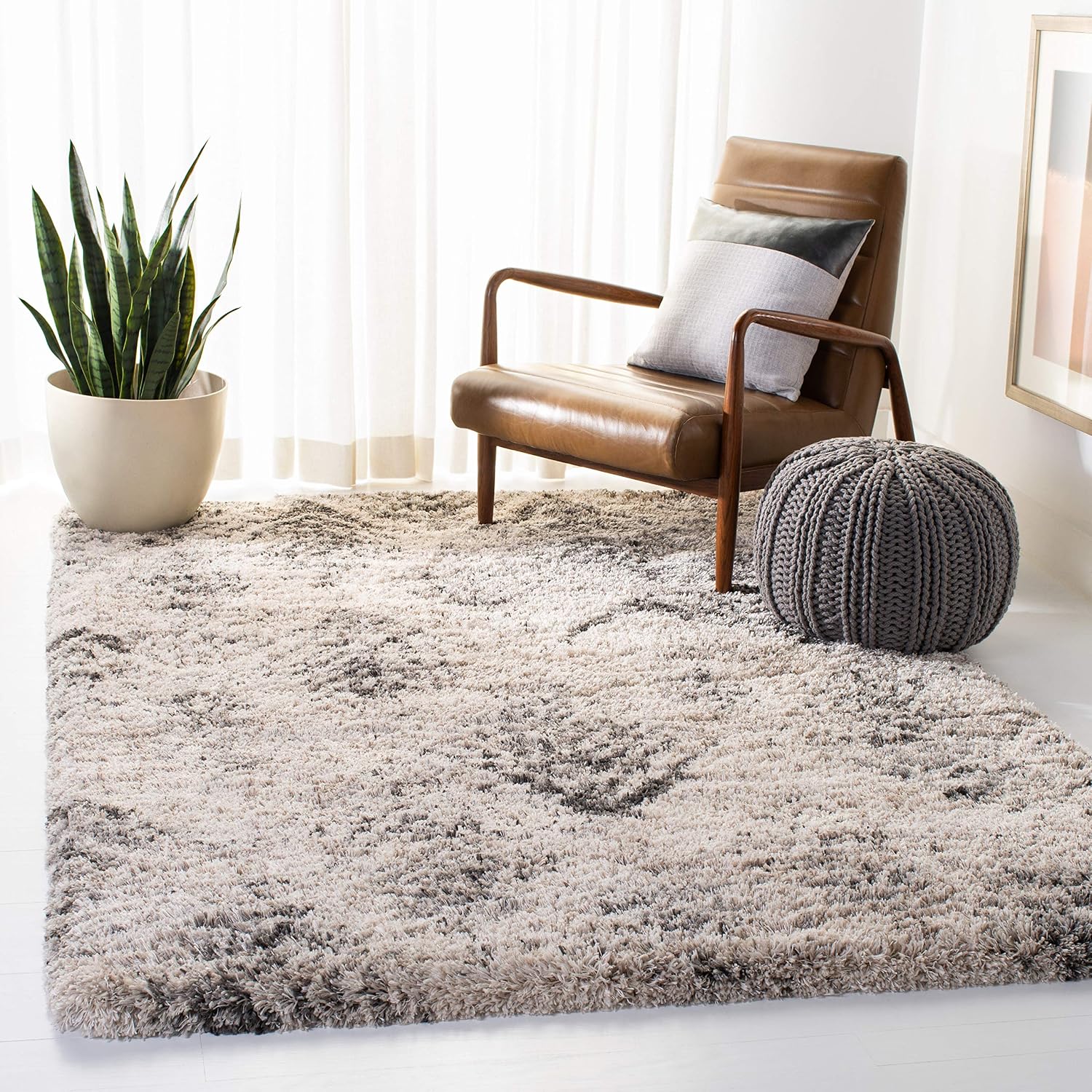 Cream & Grey Iceland Shag 5'3"x7'6" Area Rug