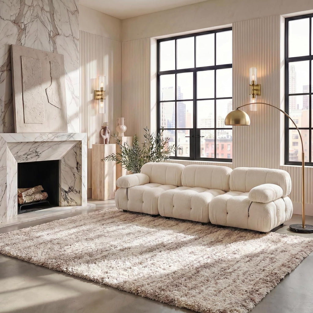 Ivory & Beige Hudson Shag 5'3"x7'6" Modern Shag Area Rug