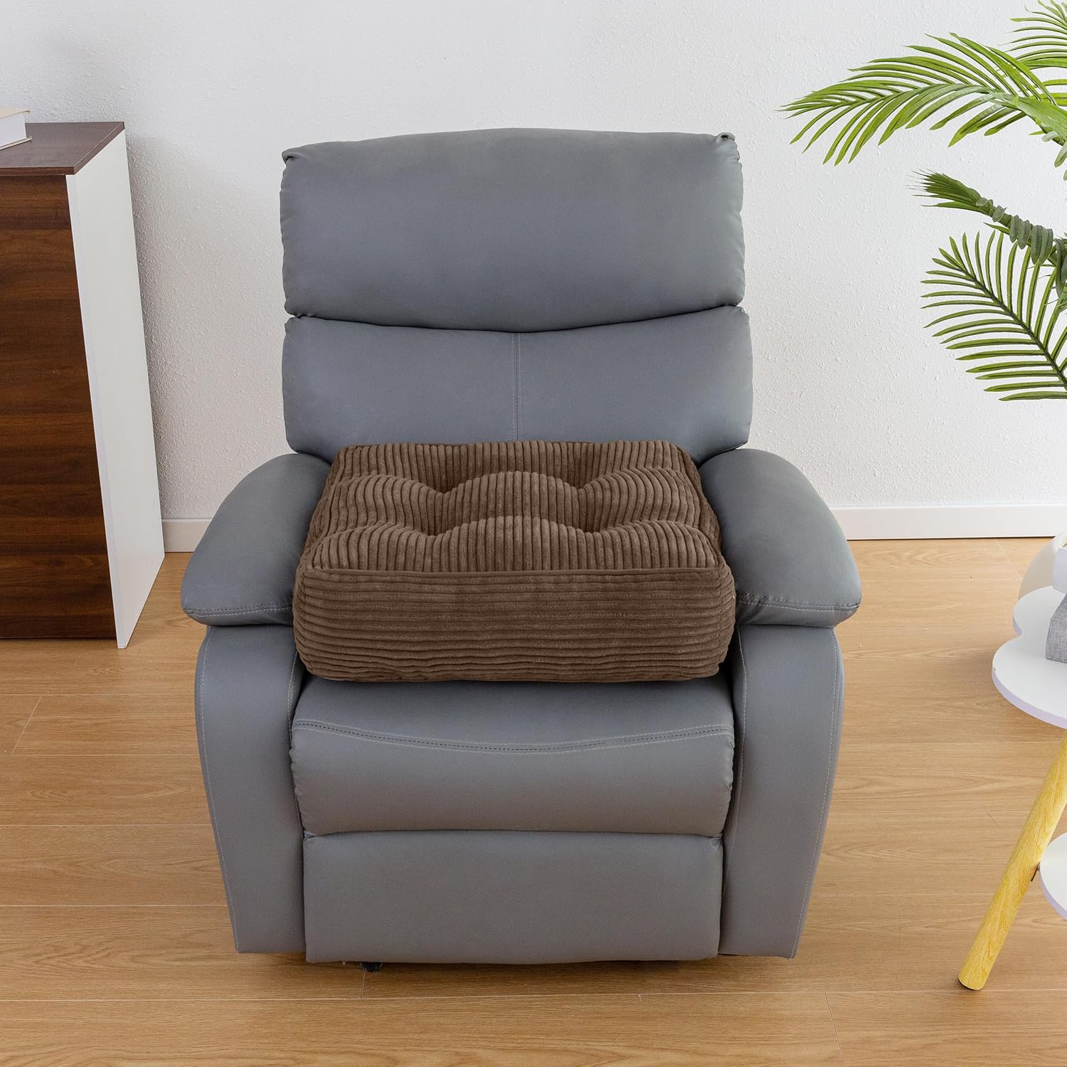 Brown Tufted Corduroy Recliner Seat Cushion