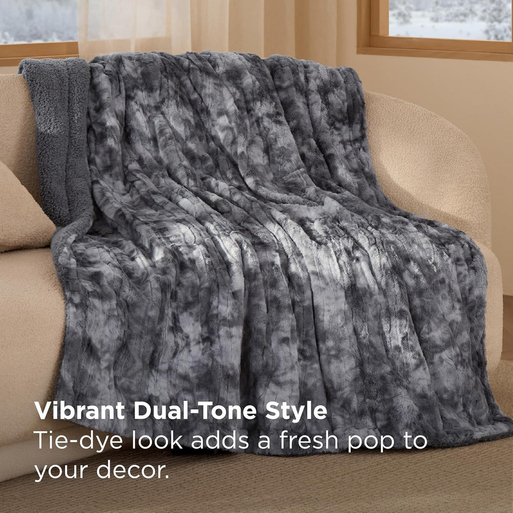 Grey Tie Dye GentleSoft Sherpa Throw Blanket