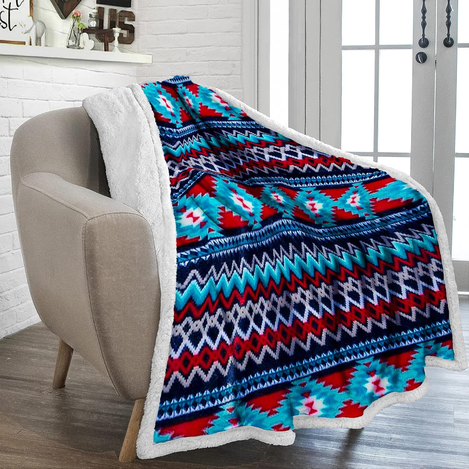 Aztec Reversible Twin Sherpa Throw Blanket