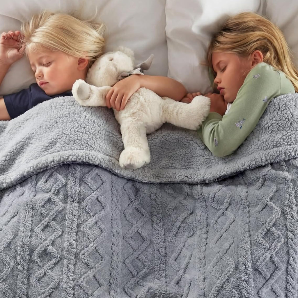 Grey Cable Jacquard Gentlesoft Sherpa Throw Blanket